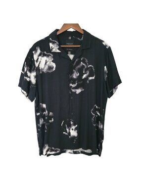 Denim & Flower Ricky Singh Floral Button-Up Shirt Mens Size L Black